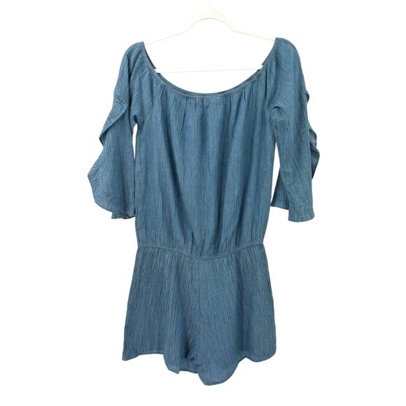 Easel Chambray Romper Bell Sleeve Round Neck One Piece Womens Medium - Picture 3 of 8